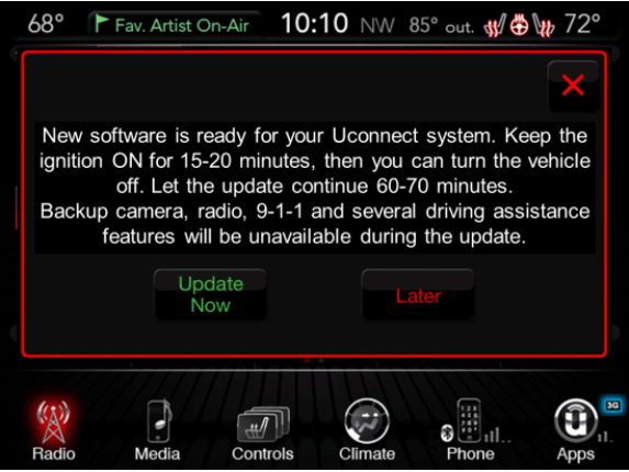 Actualización OTA de Uconnect