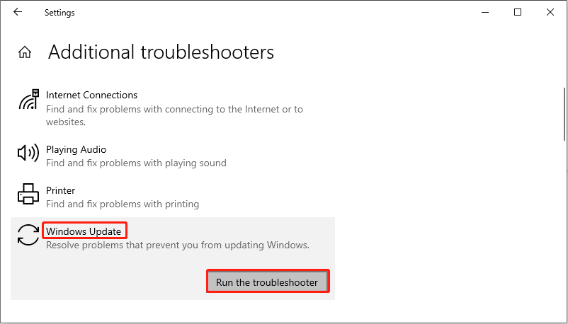 run the Windows Update troubleshooter