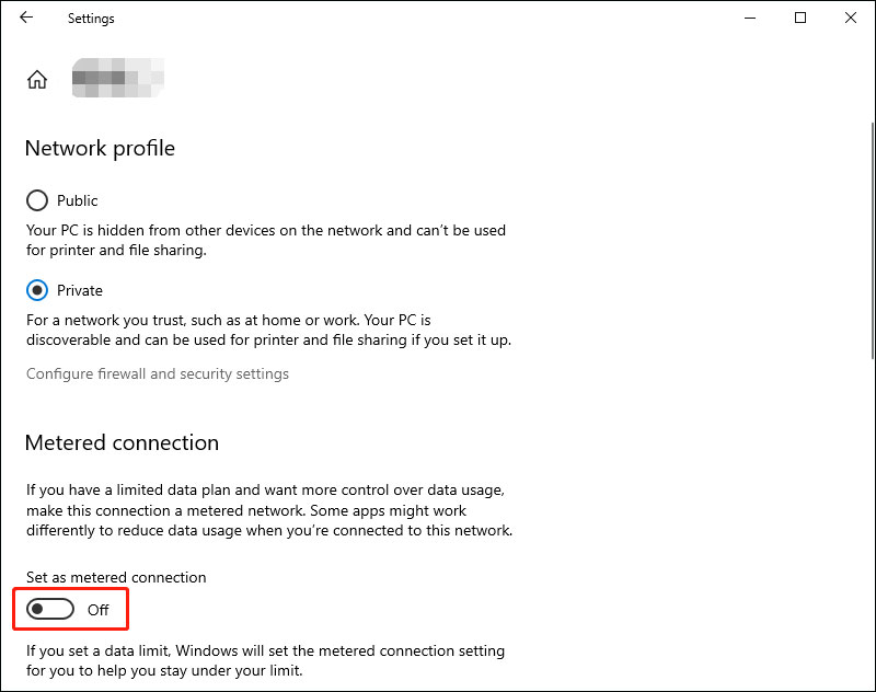 activer Définir comme connexion mesurée