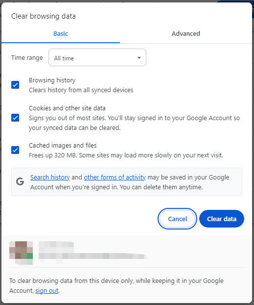 clear cached data in Google Chrome