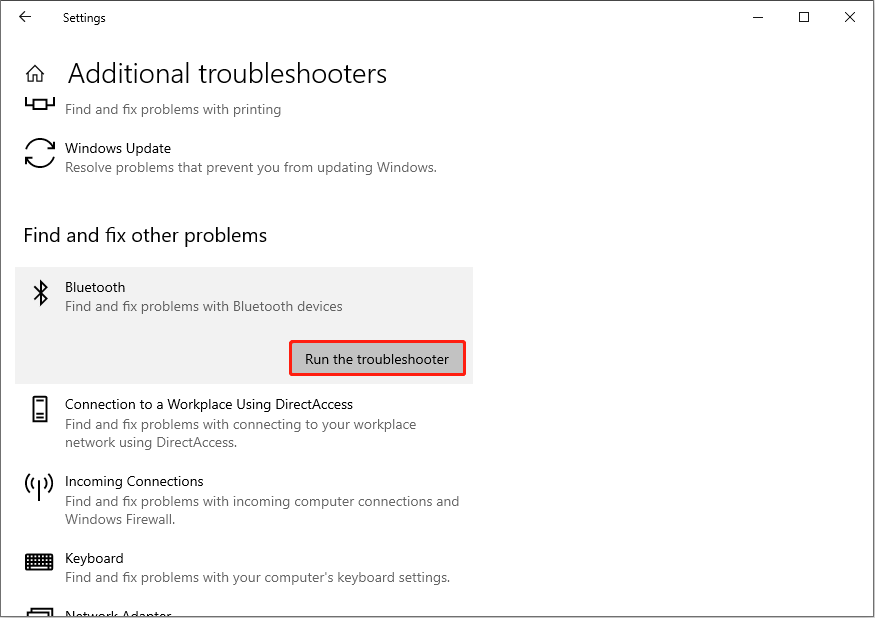 run the Bluetooth troubleshooter via Windows Settings