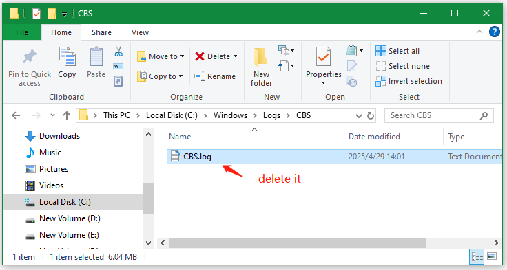 delete CBS.log file