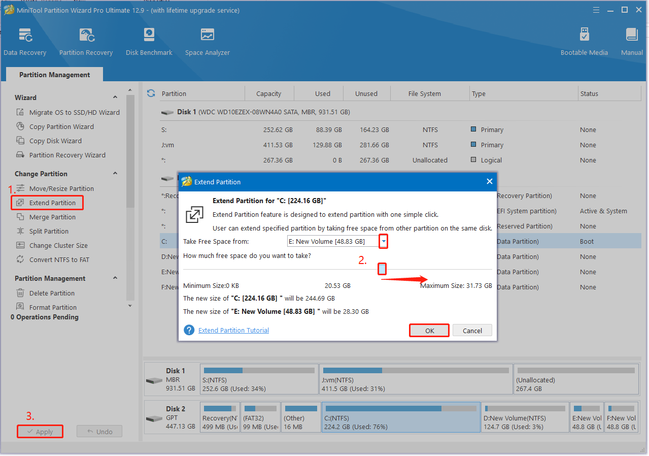 extend the C partition using Partition Magic