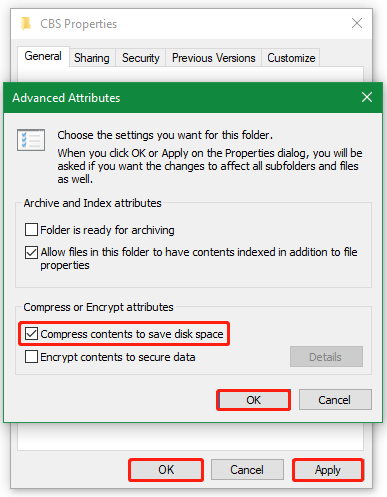 Compress contents to save disk space