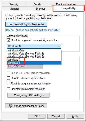run the game in compatibility mode