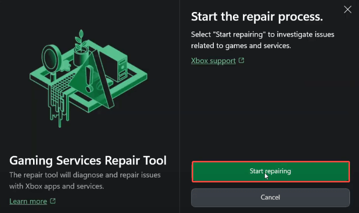 click the Start repairing button