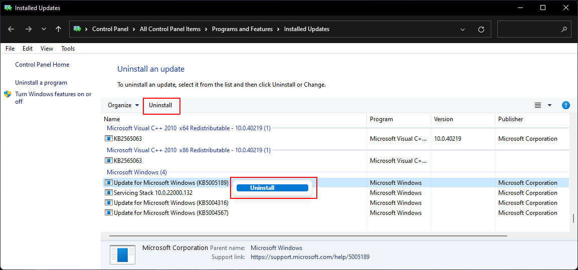 cliquez sur Désinstaller