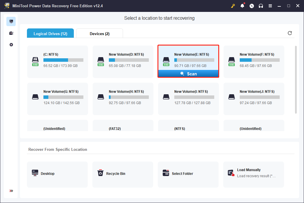 scan the partition where the lost files were saved using MiniTool Power Data Recovery