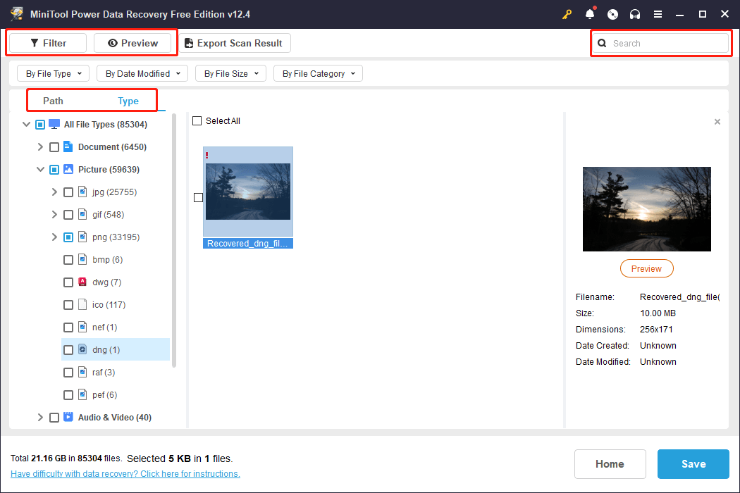 use features to locate and verify files on the result page