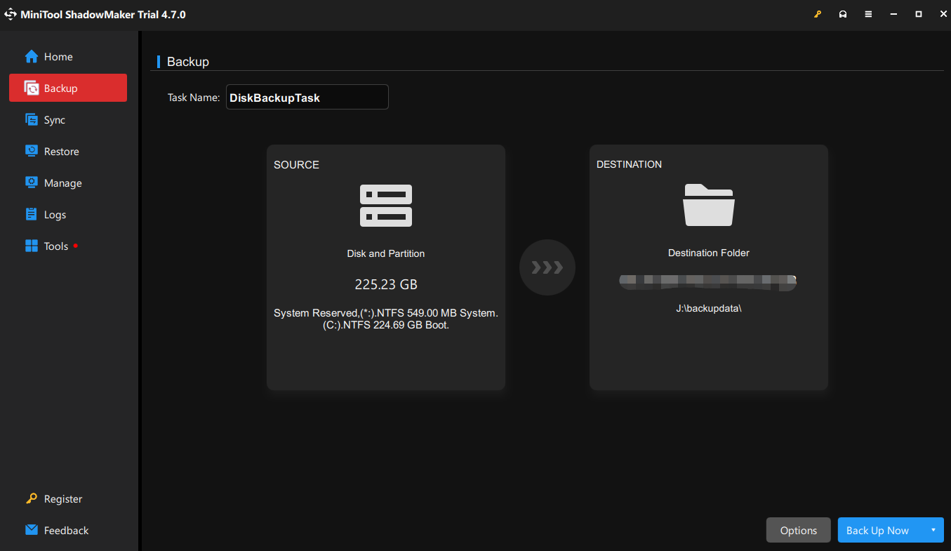 the Backup page