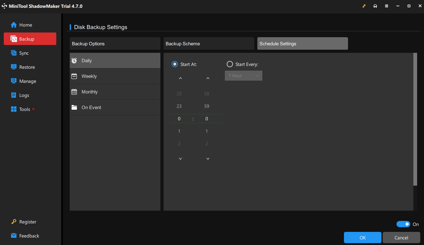 turn on Schedule Settings