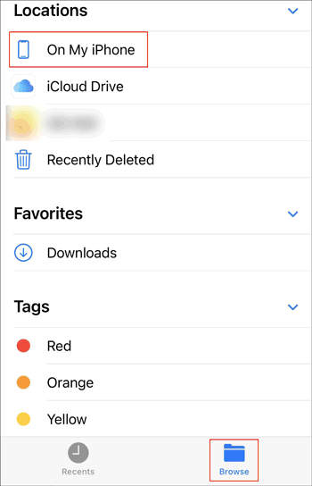 Haz clic en "En mi iPhone" en iPhone