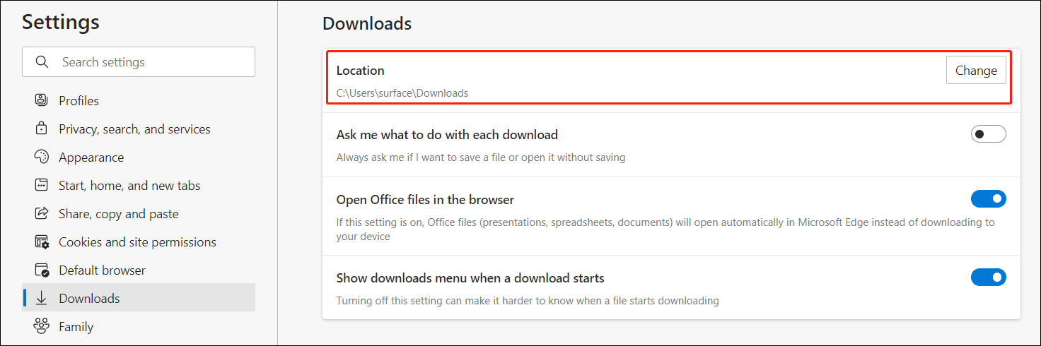 Consulta dónde guarda los archivos tu Edge
