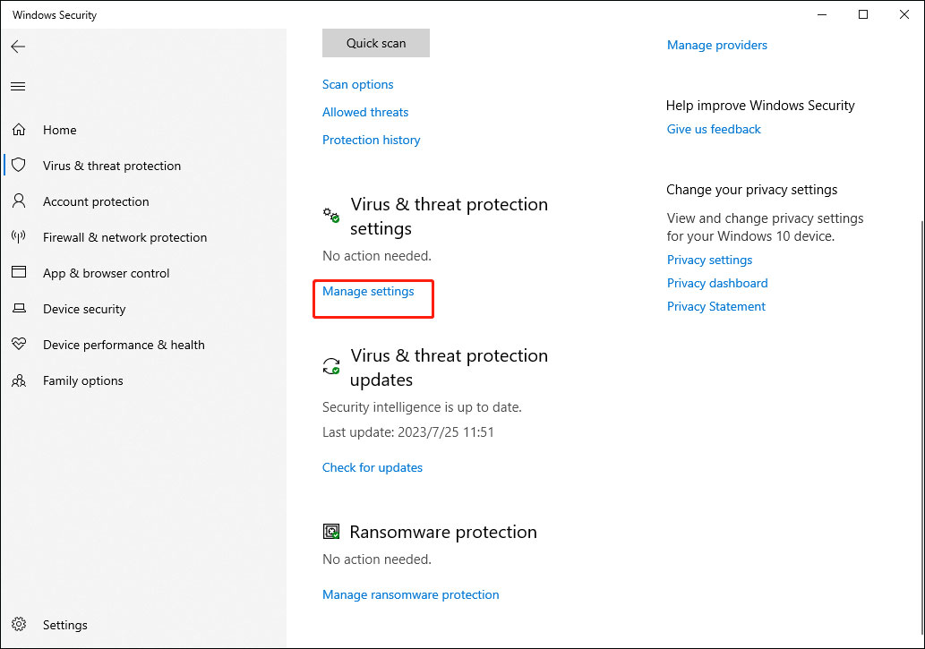 haga clic aquí Manage settings