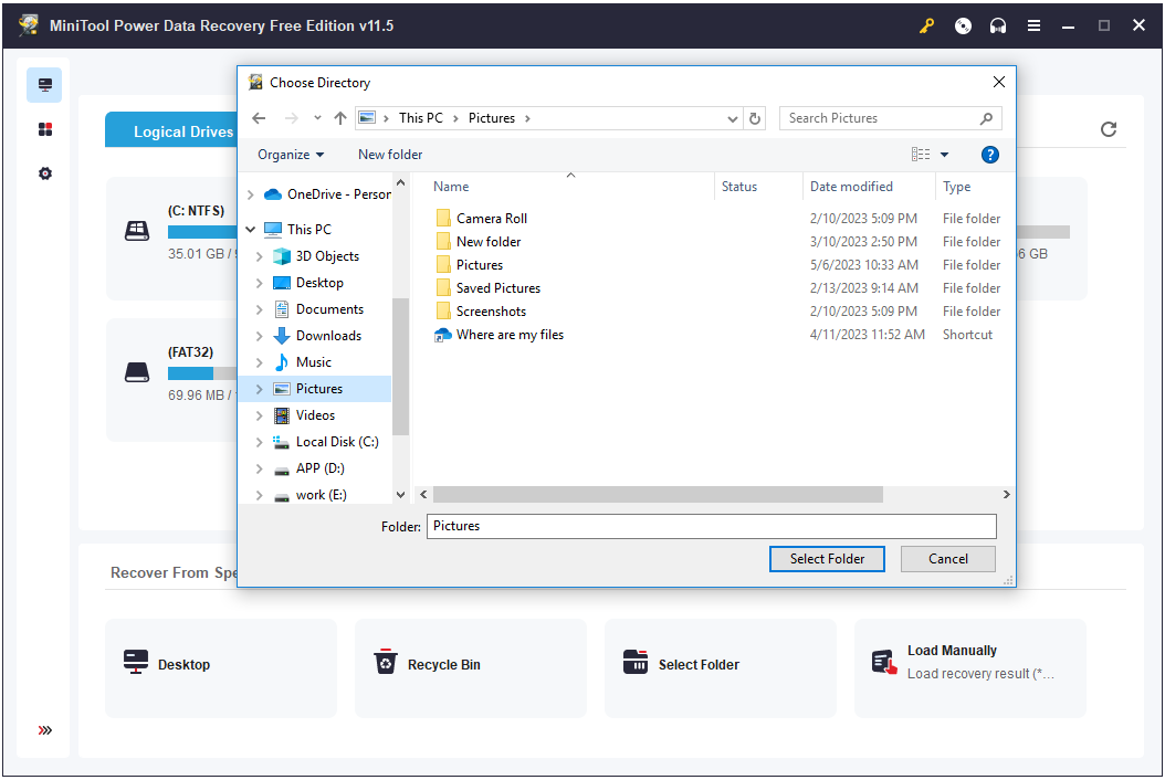 sélectionnez le dossier