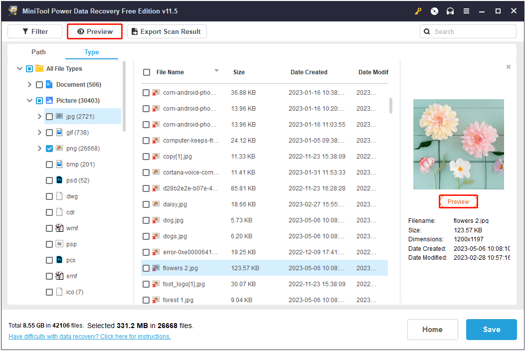 aperçu des images trouvées