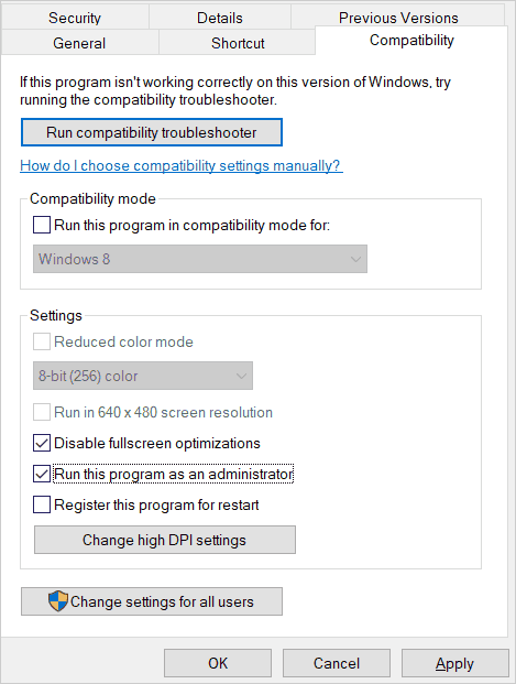 disable full screen optimizations