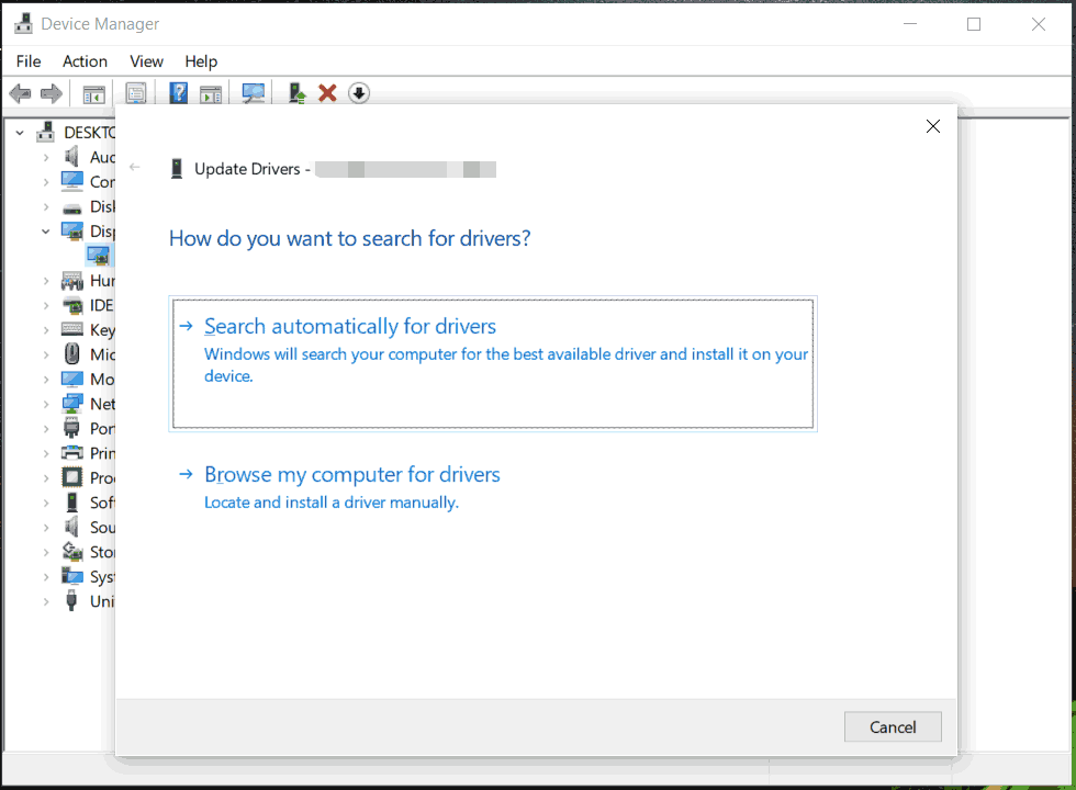 upgrade graphics card driver in Device Manager