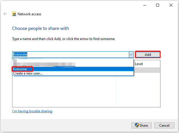 select Everyone in the Network access window