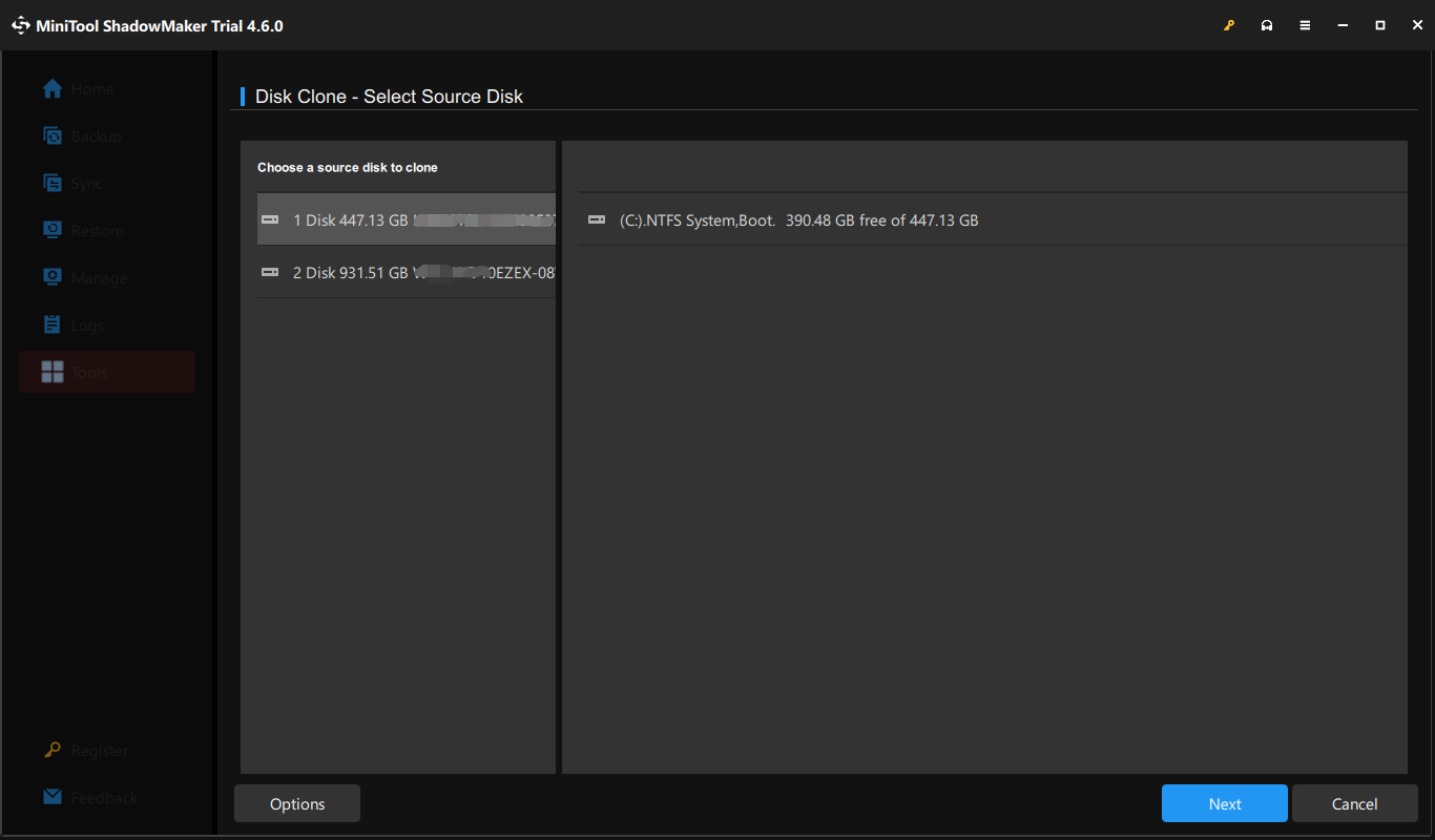 select the source disk in MiniTool ShadowMaker