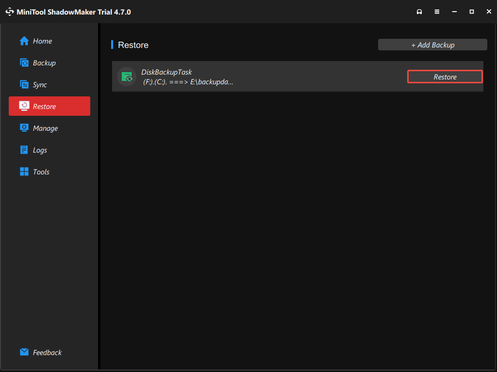 click Restore
