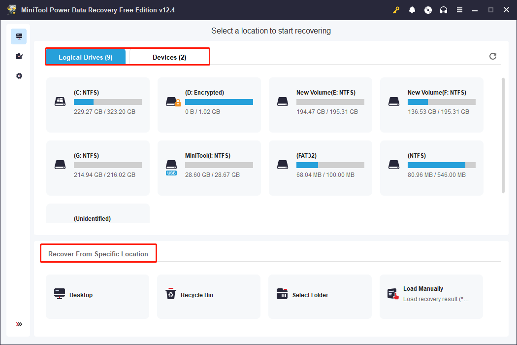 choose a scan model to find your deleted or lost HWP files in MiniTool Power Data Recovery