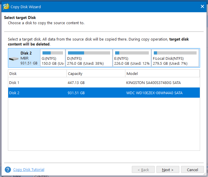 select a target disk in MiniTool Partition Wizard