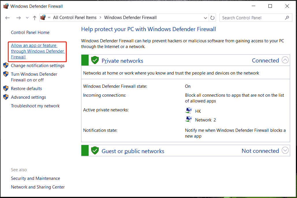 allow app through firewall in Control Panel