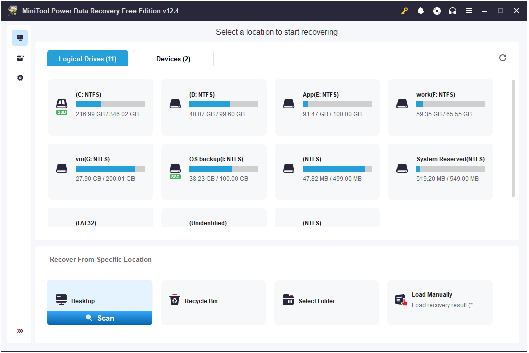 the main interface of MiniTool Power Data Recovery
