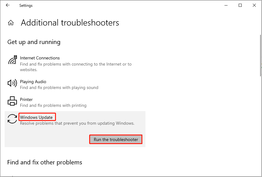 run the Windows Update troubleshooter