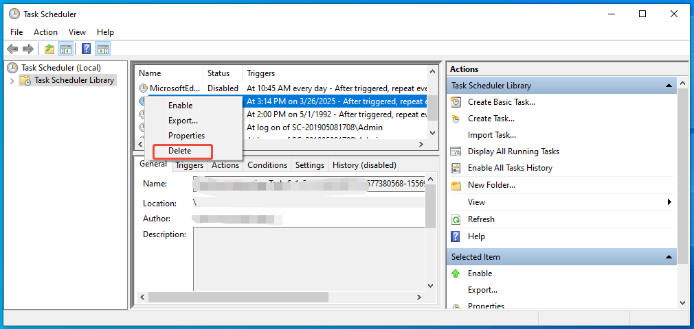 delete suspected automatic task in Task Scheduler