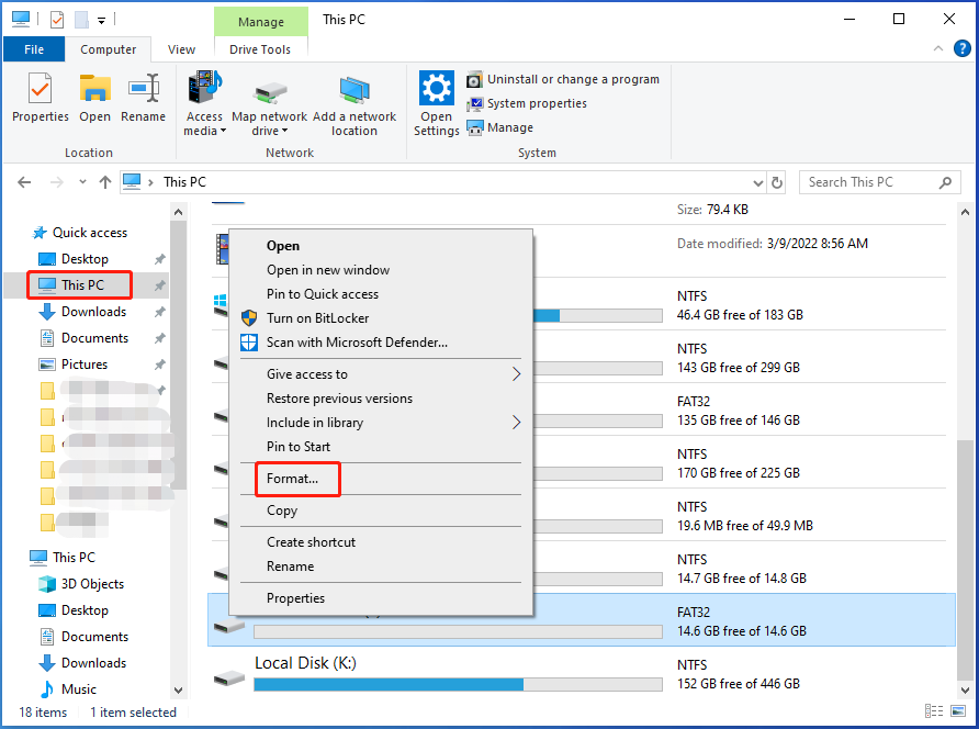 right-click the SD card and choose Format