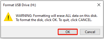 click OK in the warning window to confirm the operation
