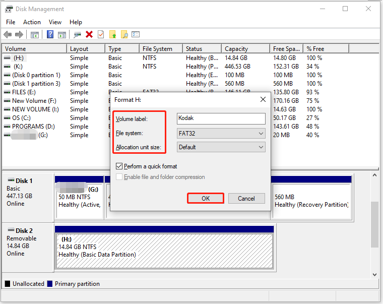 set formatting parameters and save changes