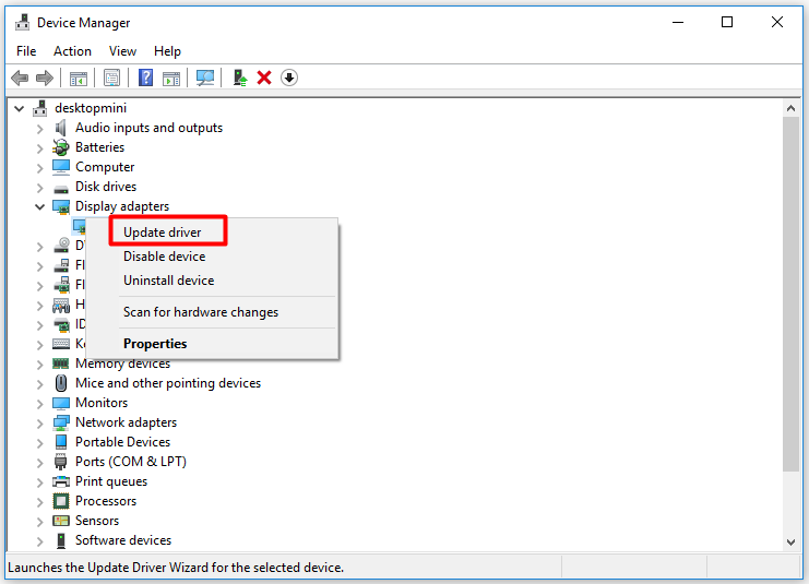 Haga clic en Actualizar controlador