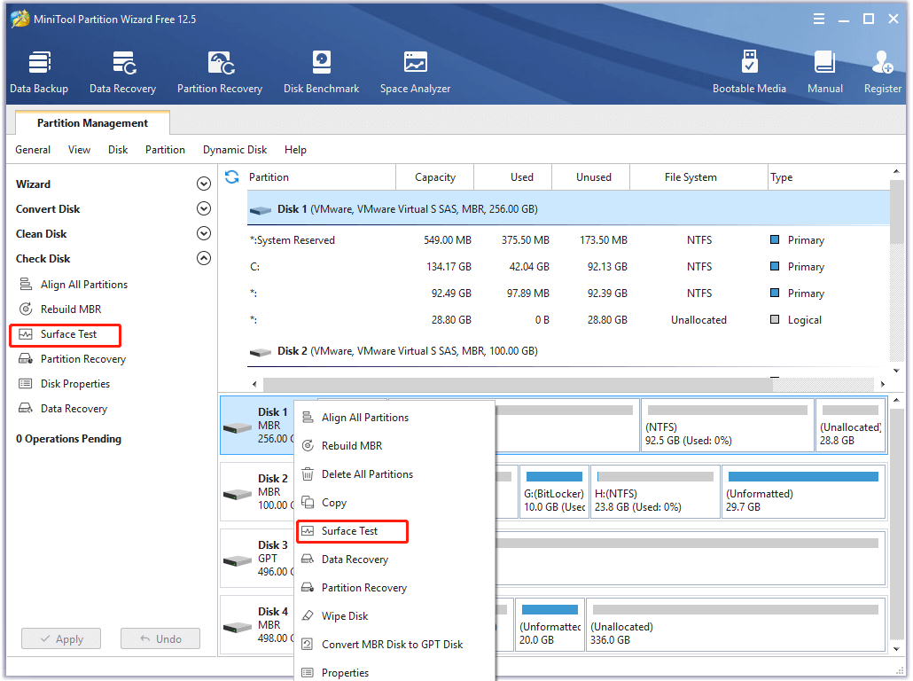 Haga clic en Prueba de superficie