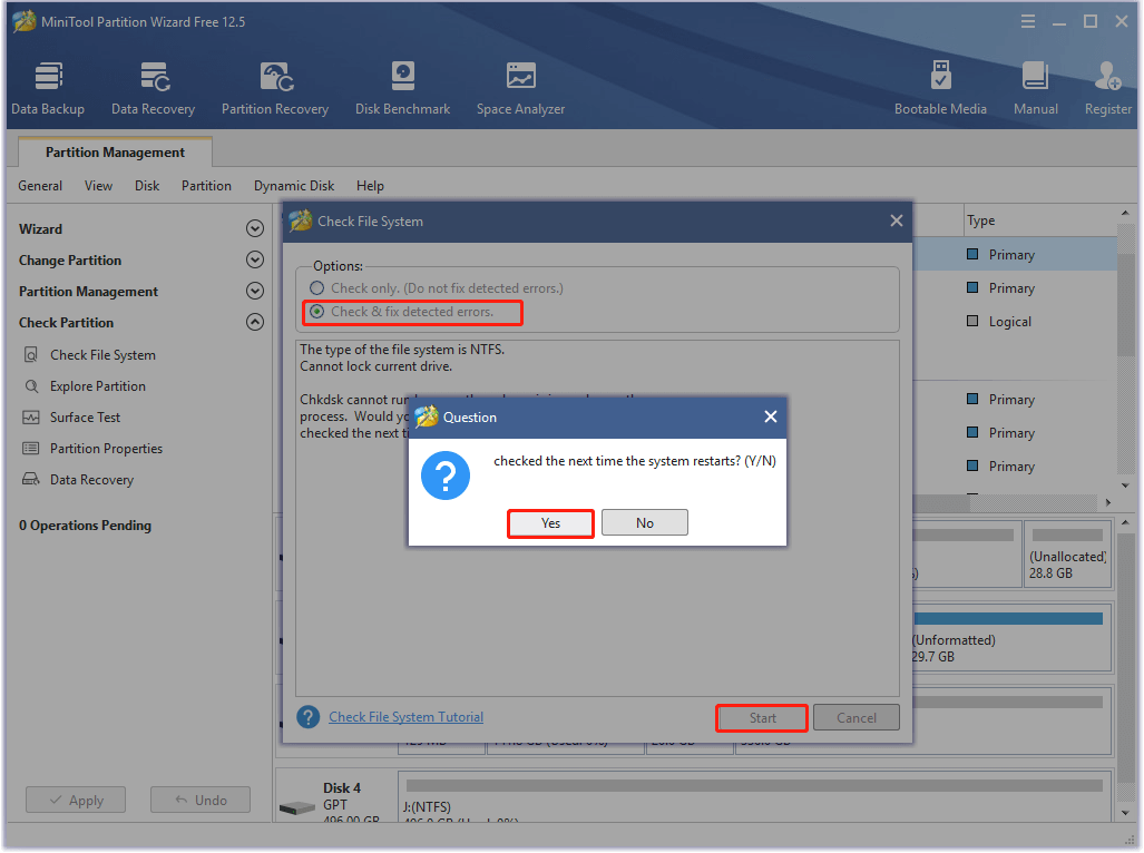 Seleccione las opciones de verificación y ejecute la operación