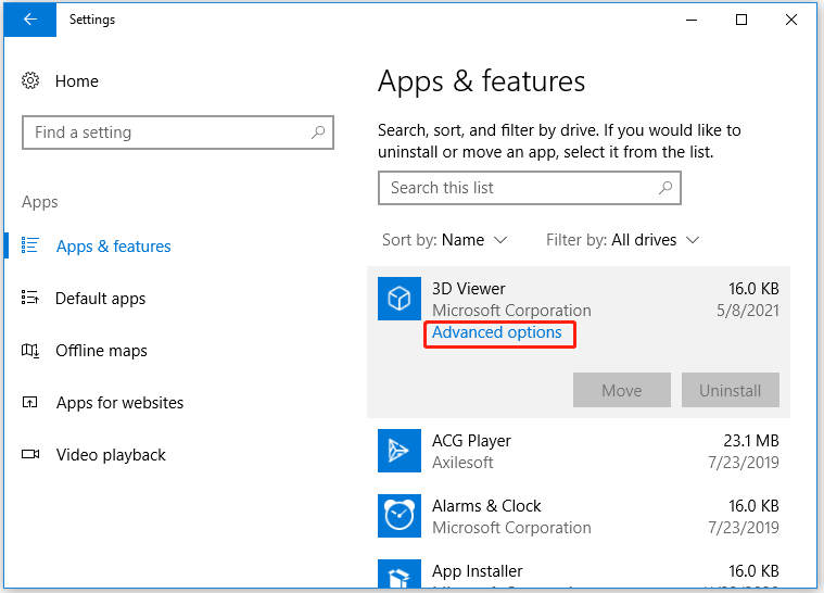 Abra las opciones avanzadas