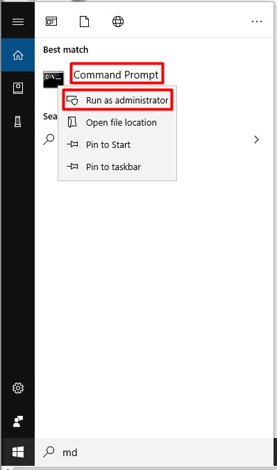 Ejecute el símbolo del sistema como administrador