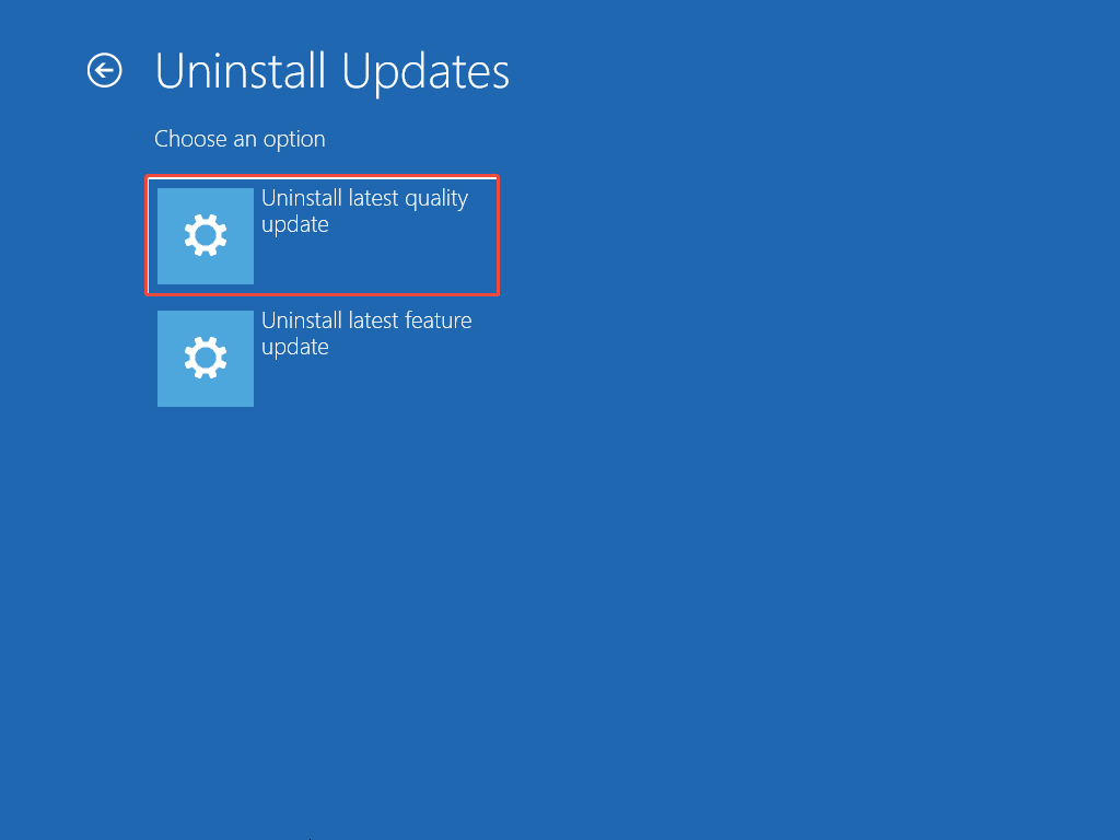 choose Uninstall latest quality update