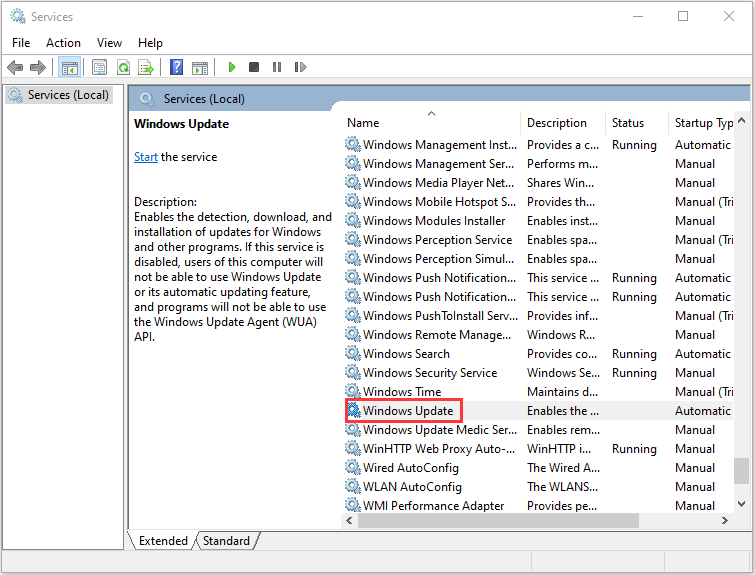 haga clic con el botón derecho del ratón sobre la actualización de Windows