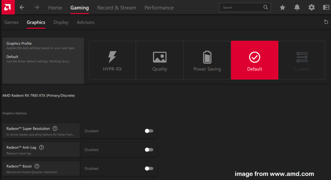 set AMD Adrenalin to default graphics settings