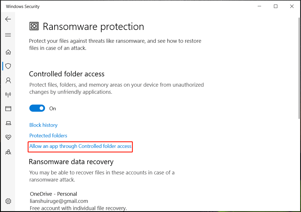 allow an app through controlled folder access