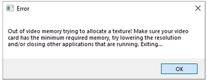 the out of video memory error