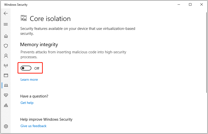 disable memory integrity in Windows Security