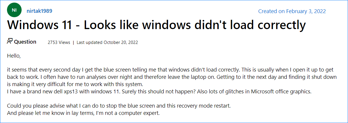 Windows ne s'est pas chargé correctement