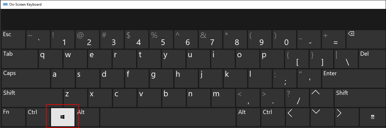 the stuck key shown on the on-screen keyboard