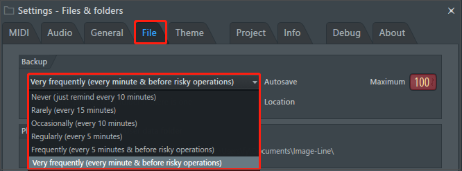change the autosave interval in FL Studio settings