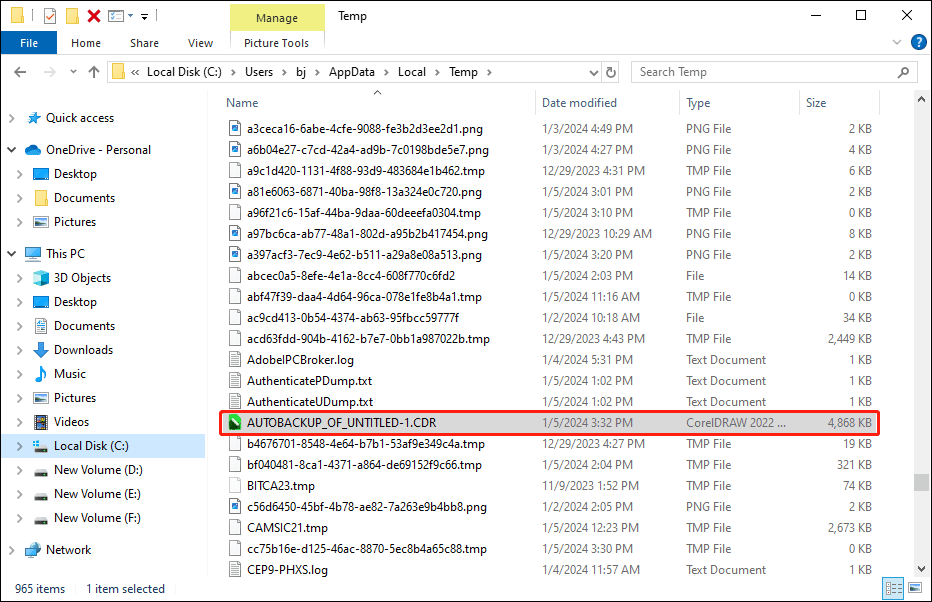 Recuperar desde la carpeta Temporal