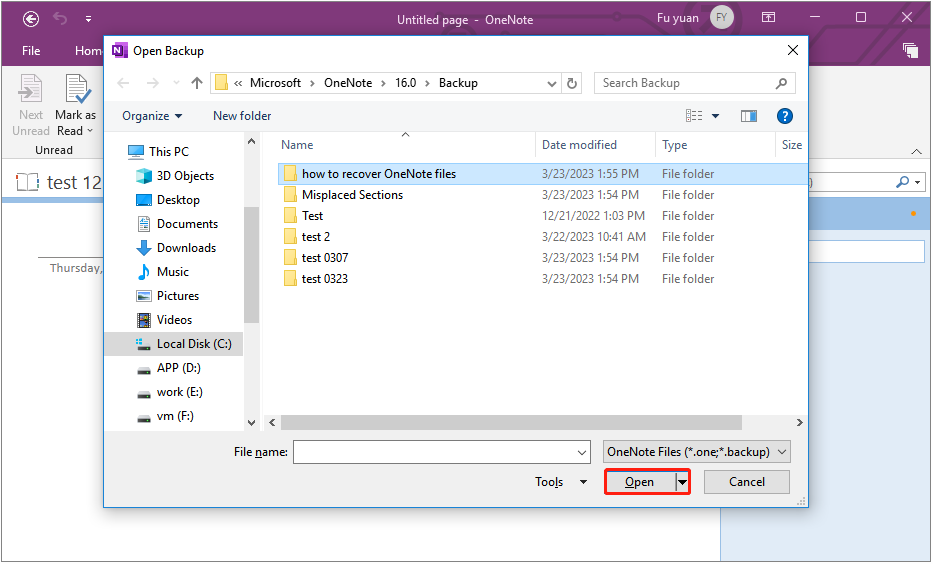 abrir ficheiros OneNote desejados